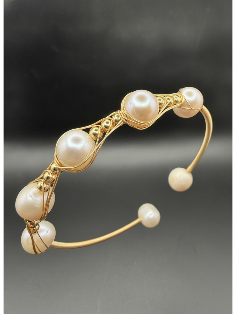 candy+clover real freshwater pearl gold tone wire wrap cuff bracelet